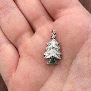 Vintage 925 Sterling Silver Christmas Tree Colorful Pendant Bracelet Charm